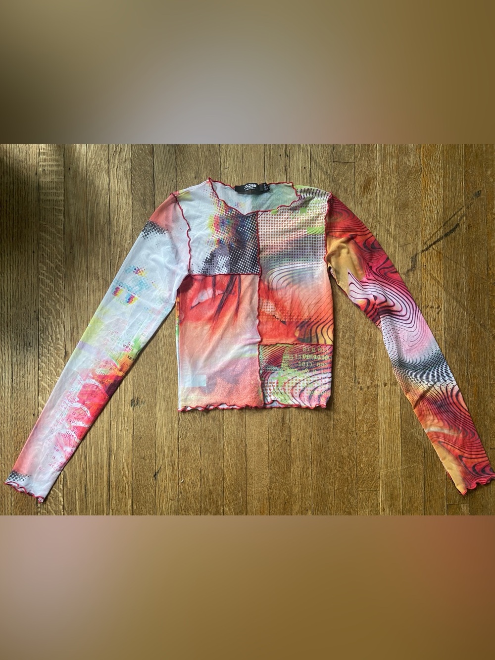 Jaded London Multicolor Patchwork Mesh Long Sleeve Top